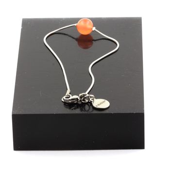 Bracelet de cheville 1 Perle Calcédoine orange 8 mm chaîne en acier inoxydable.