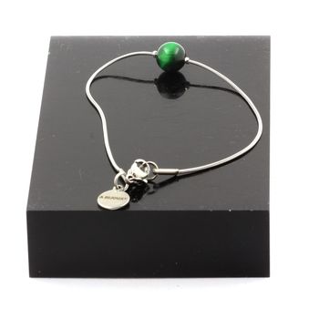 Bracelet de cheville 1 Perle Oeil de Tigre vert 8 mm chaîne en acier inoxydable.