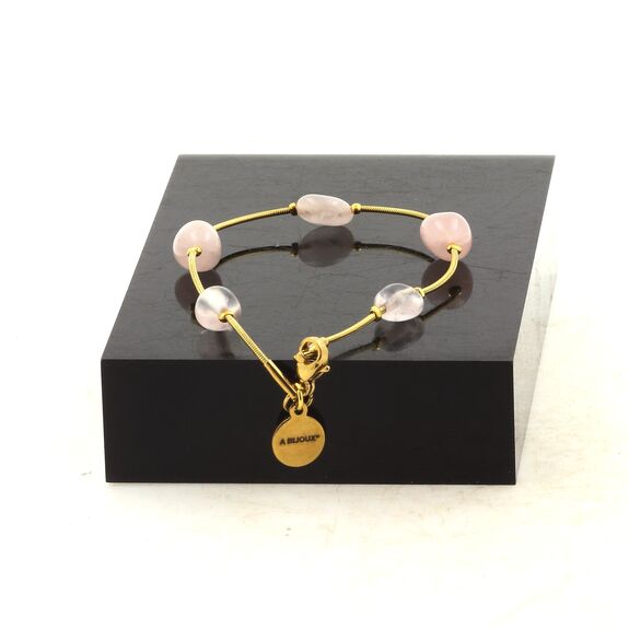 Golden Stainless steel Anklet 5 Freeform Rose Quartz from Brazil 5mm-8mm Beads.