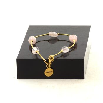 Golden Stainless steel Anklet 5 Freeform Rose Quartz from Brazil 5mm-8mm Beads.