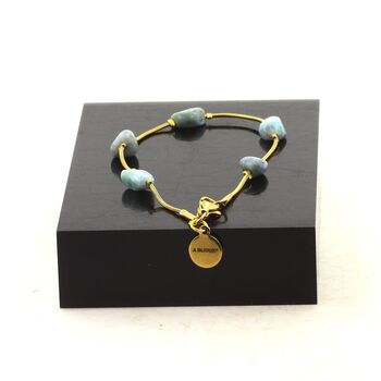 Golden Stainless steel Anklet 5 Freeform Dominican Republic Larimar Beads 5mm-8mm.