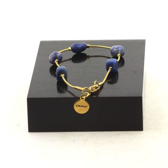 Golden Stainless steel Anklet 5 Freeform Lapis Lazuli from Pakistan Beads 5mm-8mm.