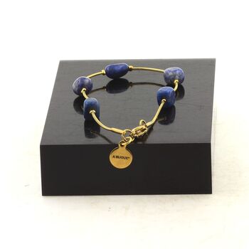 Golden Stainless steel Anklet 5 Freeform Lapis Lazuli from Pakistan Beads 5mm-8mm.