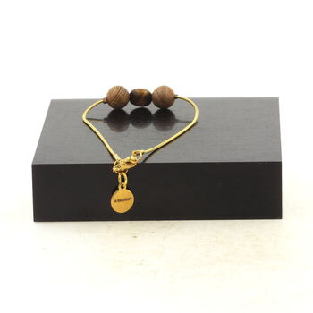 Golden Stainless steel Anklet 1 Freeform Tiger's Eye from South Africa + wood Beads 8mm.