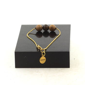 Golden Stainless steel Anklet 1 Bronzite + wood 8 mm Bead.