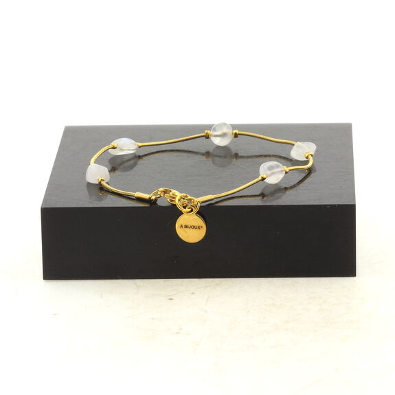Golden Stainless steel Anklet 5 Freeform Moonstone from India Beads 5mm-8mm.