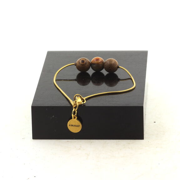 Golden Stainless steel Anklet 1 Agate crazy lace + wood Bead 8 mm.