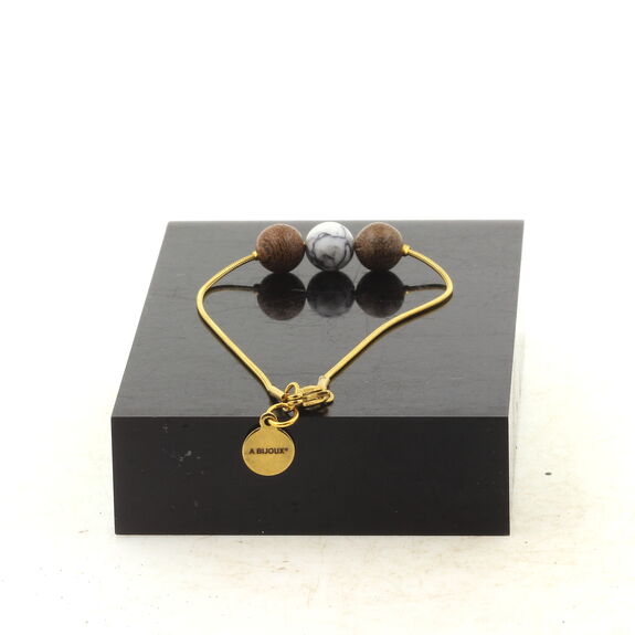 Golden Stainless steel Anklet 1 Howlite + wood 8 mm Bead.