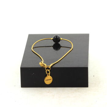 Golden Stainless steel Anklet 1 Schorl Tourmaline from Brazil 8 mm Bead.