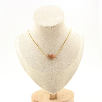 Sunstone 8 mm 2 beads necklace. Golden Stainless steel chain