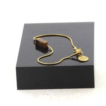 Golden Stainless steel bracelet 1 Tiger's Eye rectangle 13 mm Bead.