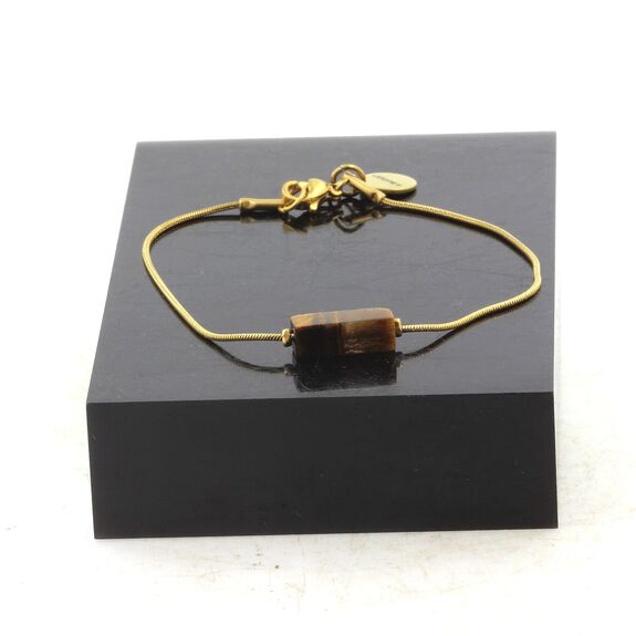 Golden Stainless steel bracelet 1 Tiger's Eye rectangle 13 mm Bead.