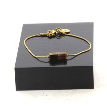 Golden Stainless steel bracelet 1 Tiger's Eye rectangle 13 mm Bead.