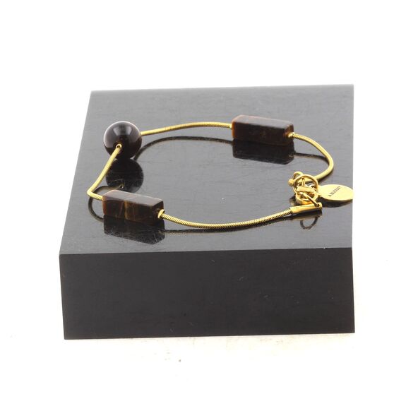 Golden Stainless steel bracelet 2 Tiger's Eye rectangle 13 mm + 1 round 8 mm Beads.