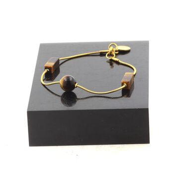 Golden Stainless steel bracelet 2 Tiger's Eye rectangle 13 mm + 1 round 8 mm Beads.