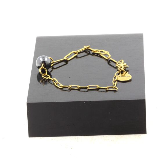 Golden Stainless steel double chain bracelet 1 Hematite  8 mm Bead.