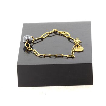 Golden Stainless steel double chain bracelet 1 Hematite  8 mm Bead.