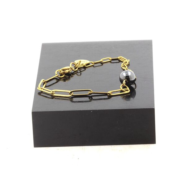 Golden Stainless steel double chain bracelet 1 Hematite  8 mm Bead.
