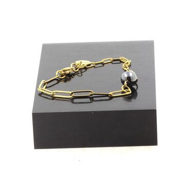 Golden Stainless steel double chain bracelet 1 Hematite  8 mm Bead.