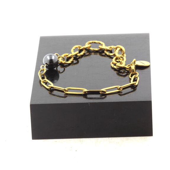 Golden Stainless steel double chain (11mm mesh) bracelet 1 Hematite  8 mm Bead.