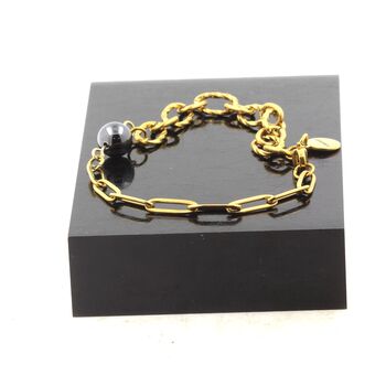 Golden Stainless steel double chain (11mm mesh) bracelet 1 Hematite  8 mm Bead.