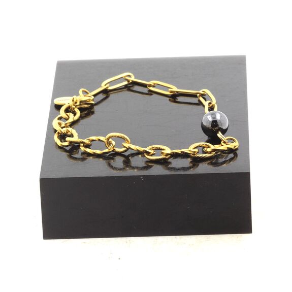Golden Stainless steel double chain (11mm mesh) bracelet 1 Hematite  8 mm Bead.