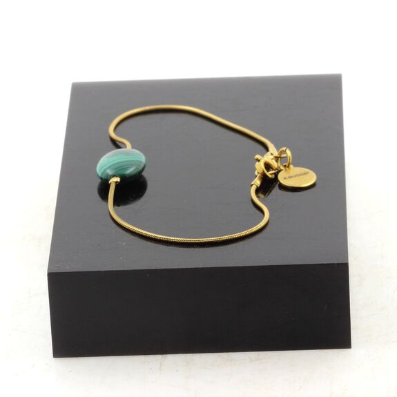 Bracelet en acier doré inoxydable 1 Perle Malachite ovale 10x14 mm.