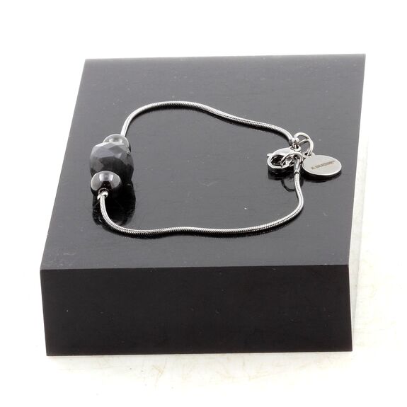 Bracelet en acier inoxydable 1 Perle Labradorite 9 mm cube à facettes + 2 Perles Hématite 6 mm.