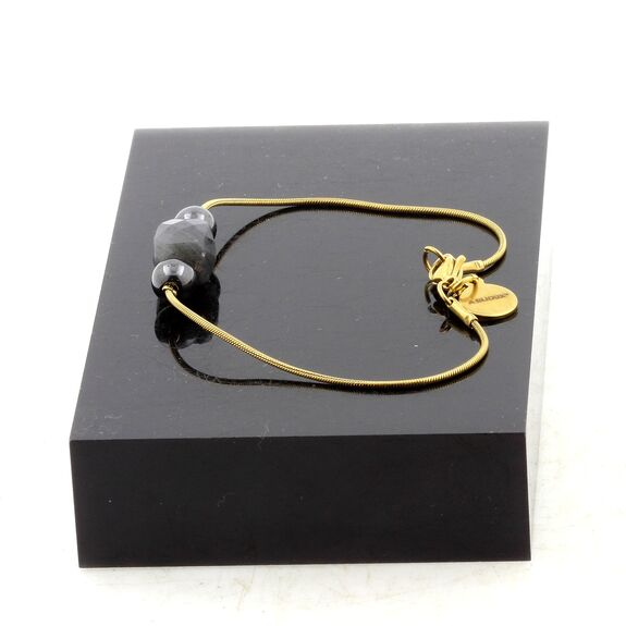 Bracelet en acier doré inoxydable 1 Perle Labradorite 9 mm cube à facettes + 2 Perles Hématite 6 mm.