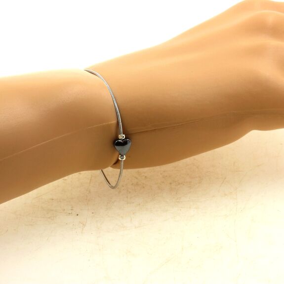 Bracelet en acier inoxydable 1 Perle Hématite forme coeur 5 mm.