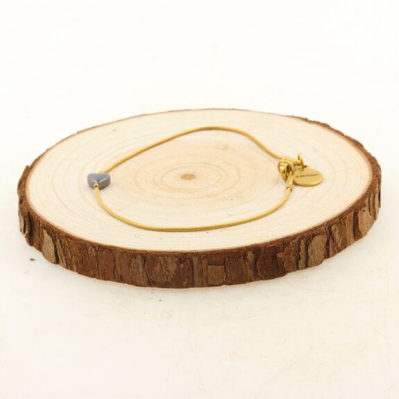 Bracelet en acier doré inoxydable 1 Perle Hématite forme coeur 5 mm.