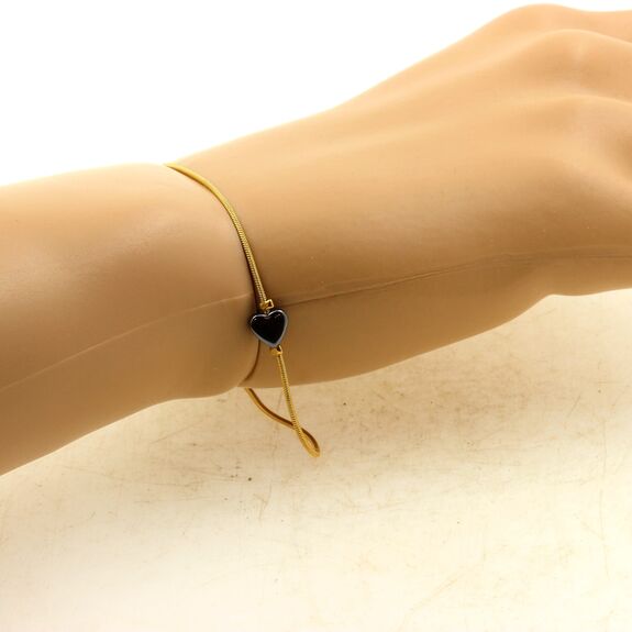 Bracelet en acier doré inoxydable 1 Perle Hématite forme coeur 5 mm.
