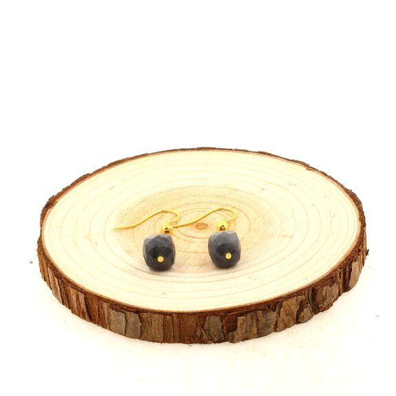 Golden Stainless steel Earrings Labradorite 9mm faceted cube 1 Bead.