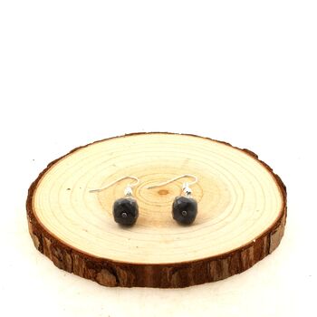 Stainless steel Earrings Labradorite 9mm faceted cube + Hematite 4mm 1 Bead.