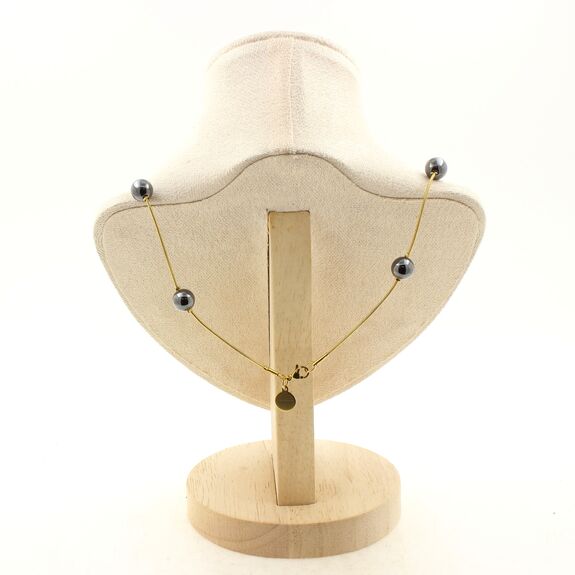 Hematite 9 beads 8 mm necklace. Golden Stainless steel chain