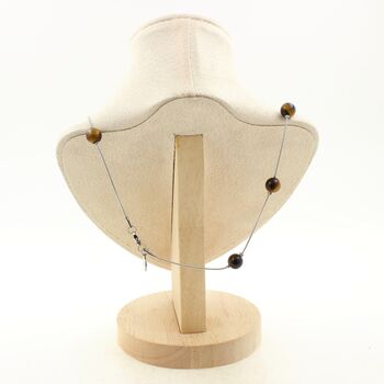 Tiger's Eye 9 beads 8 mm necklace. Golden Stainless steel chain