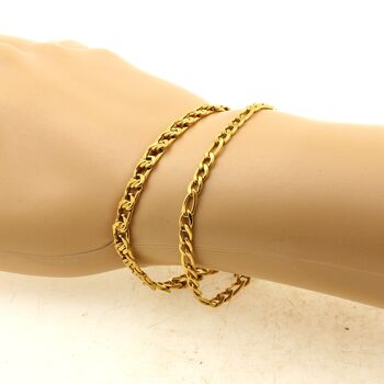 Bracelet en acier doré inoxydable double chaine (6x4,5 & 4 mm).