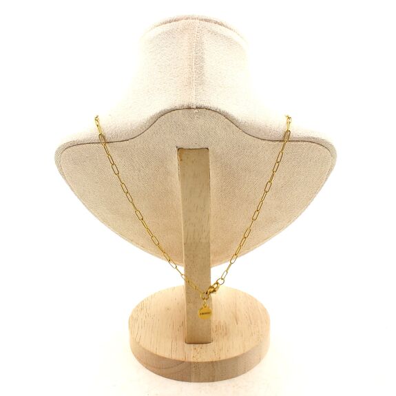 Collier 1 Perle Oeil de Tigre rectangle 13 mm chaine (2,5x6,5mm) en acier doré inoxydable.