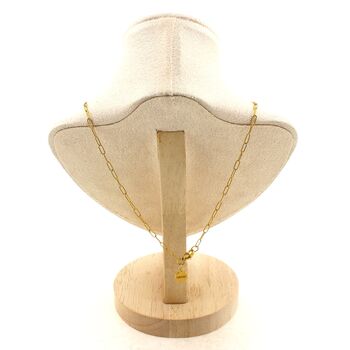 Collier 1 Perle Oeil de Tigre rectangle 13 mm chaine (2,5x6,5mm) en acier doré inoxydable.