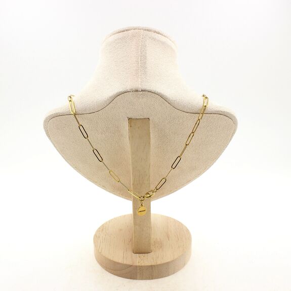 Collier 1 Perle Emeraude de Zambie 8 mm chaine (3,5x11mm) en acier doré inoxydable.