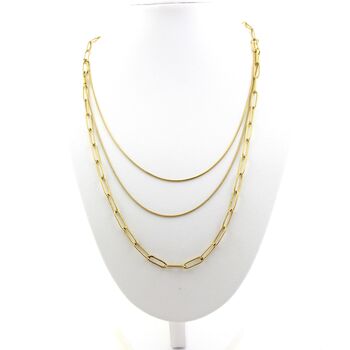 Collier triple chaine (4x11mm) en acier doré inoxydable.