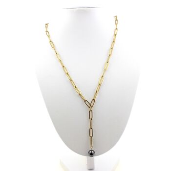 Collier 1 Perle Hématite 8 mm chaine (3,5x11mm) en acier doré inoxydable.