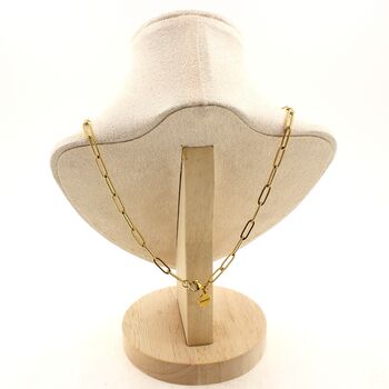 Collier 1 Perle Hématite 8 mm chaine (3,5x11mm) en acier doré inoxydable.