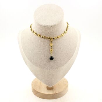 Collier 1 Perle Emeraude de Zambie 8 mm chaine (5,5x7mm) en acier doré inoxydable.