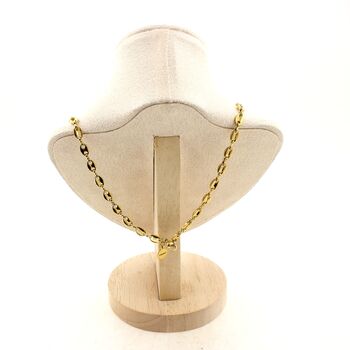 Collier 1 Perle Emeraude de Zambie 8 mm chaine (5,5x7mm) en acier doré inoxydable.