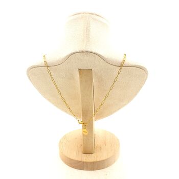 Collier 1 Perle Lapis Lazuli 4x13mm cylindre double chaine (1 & 2x5mm) en acier doré inoxydable.