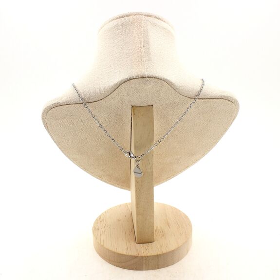 Collier 1 Perle Lapis Lazuli 4x13mm cylindre double chaine (1 & 2x5mm) en acier inoxydable.