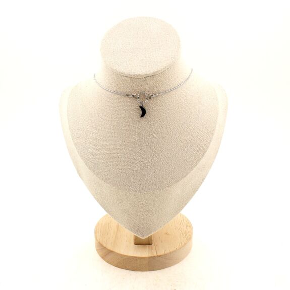 Moon-shaped Hematite, 8 mm 1 bead necklace. Stainless steel chain