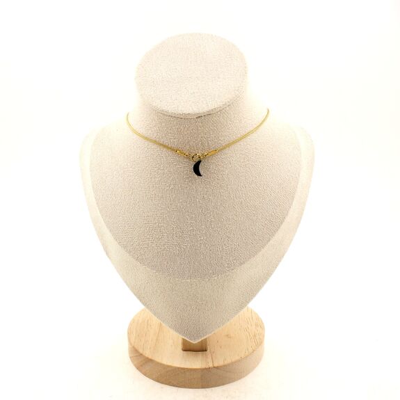 Moon-shaped Hematite, 8 mm 1 bead necklace. Golden Stainless steel chain