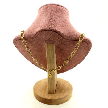 Collier 1 Perle Oeil de Tigre rectangle 13 mm chaine (7x11mm) en acier doré inoxydable.